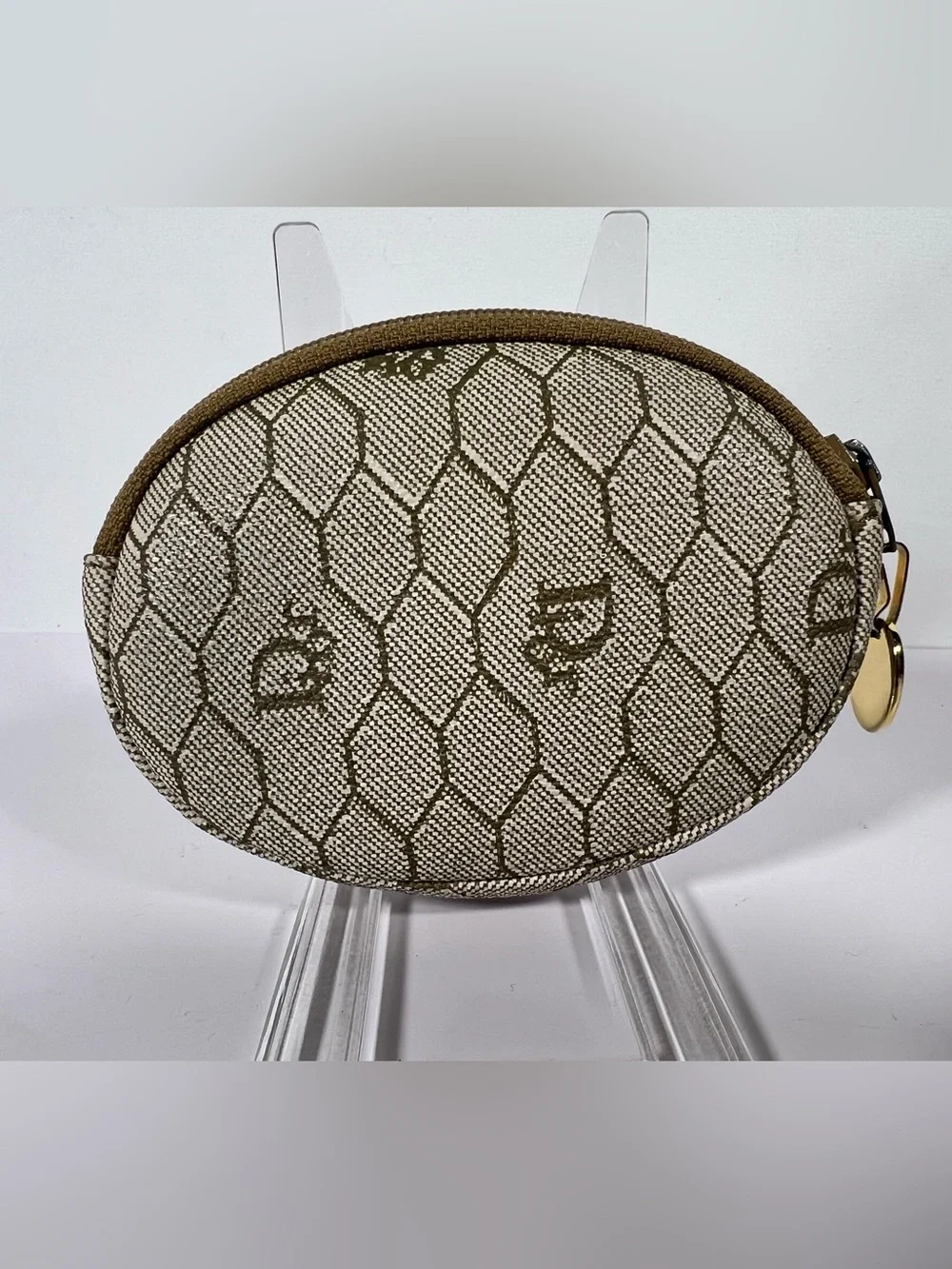 Christian Dior Vintage Trotter Oval Coin Purse Canvas France
